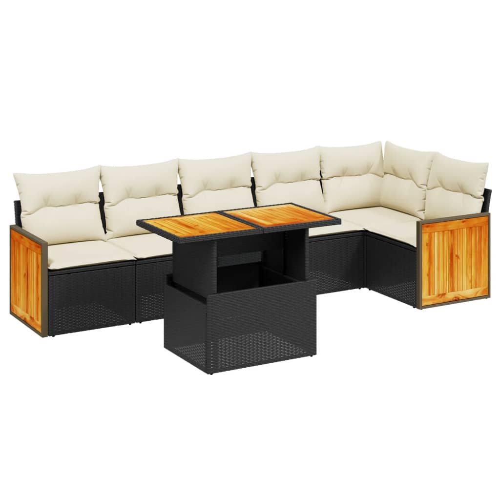 Set Divani Da Giardino Con Cuscini 7pz Nero Polyrattan - Image 2