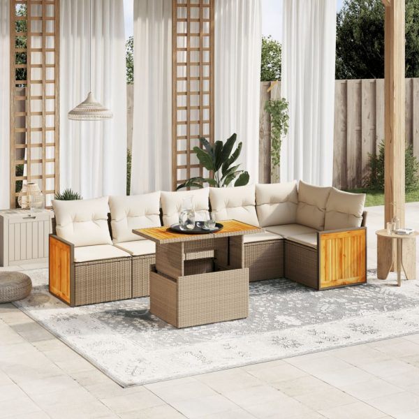 Set Divani Da Giardino 7 Pz Con Cuscini Beige In Polyrattan