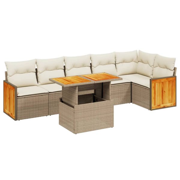 Set Divani Da Giardino 7 Pz Con Cuscini Beige In Polyrattan - Image 2