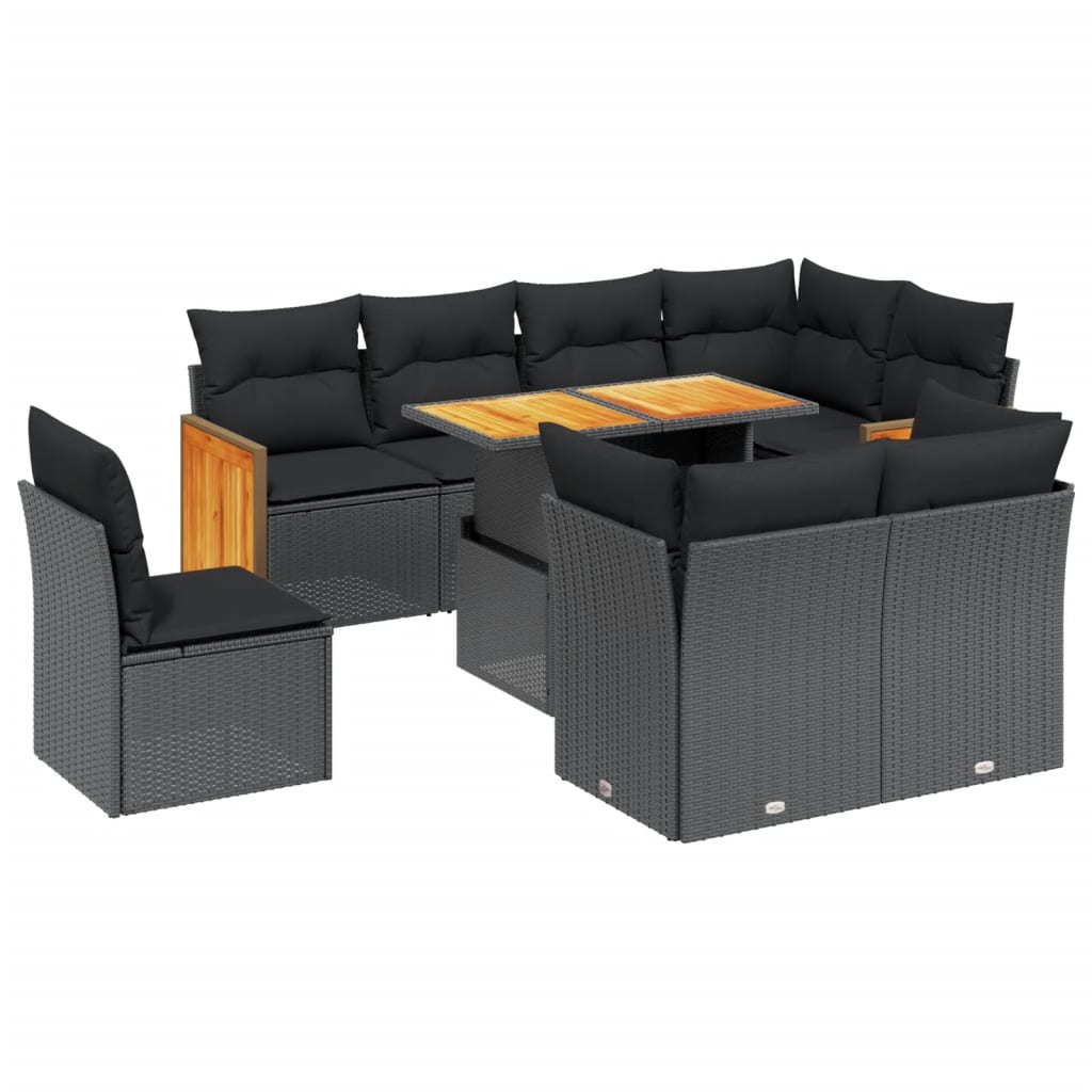 Set Divani Da Giardino 9 Pz Con Cuscini Nero In Polyrattan - Image 2