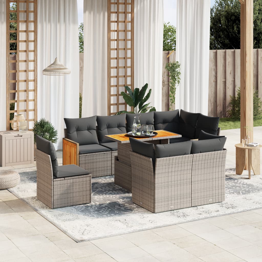 Set Divano Da Giardino 9 Pz Con Cuscini Grigio In Polyrattan