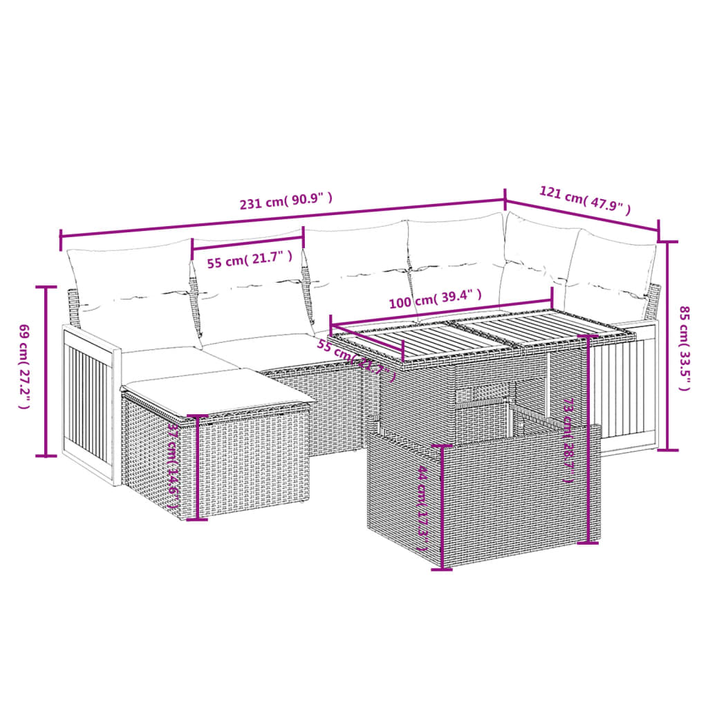 Set Divani Da Giardino 7 Pz Con Cuscini Grigio In Polyrattan - Image 3