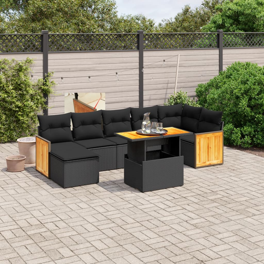 Set Divani Da Giardino Con Cuscini 8 Pz Nero In Polyrattan