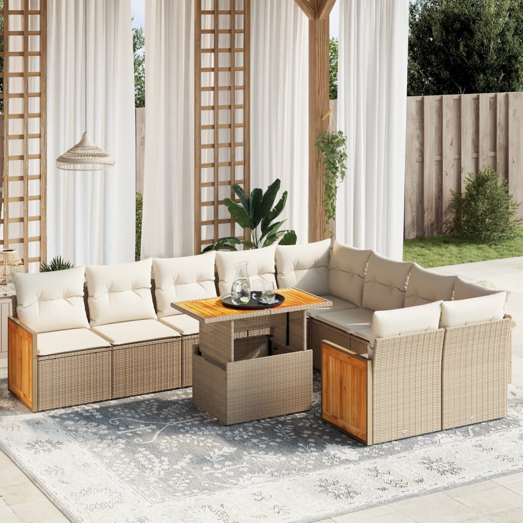 Set Divano Da Giardino 10 Pz Con Cuscini Beige In Polyrattan