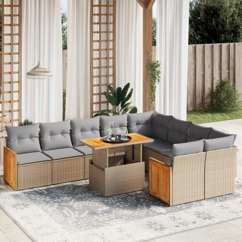 Set Divano Da Giardino 10 Pz Con Cuscini Beige In Polyrattan