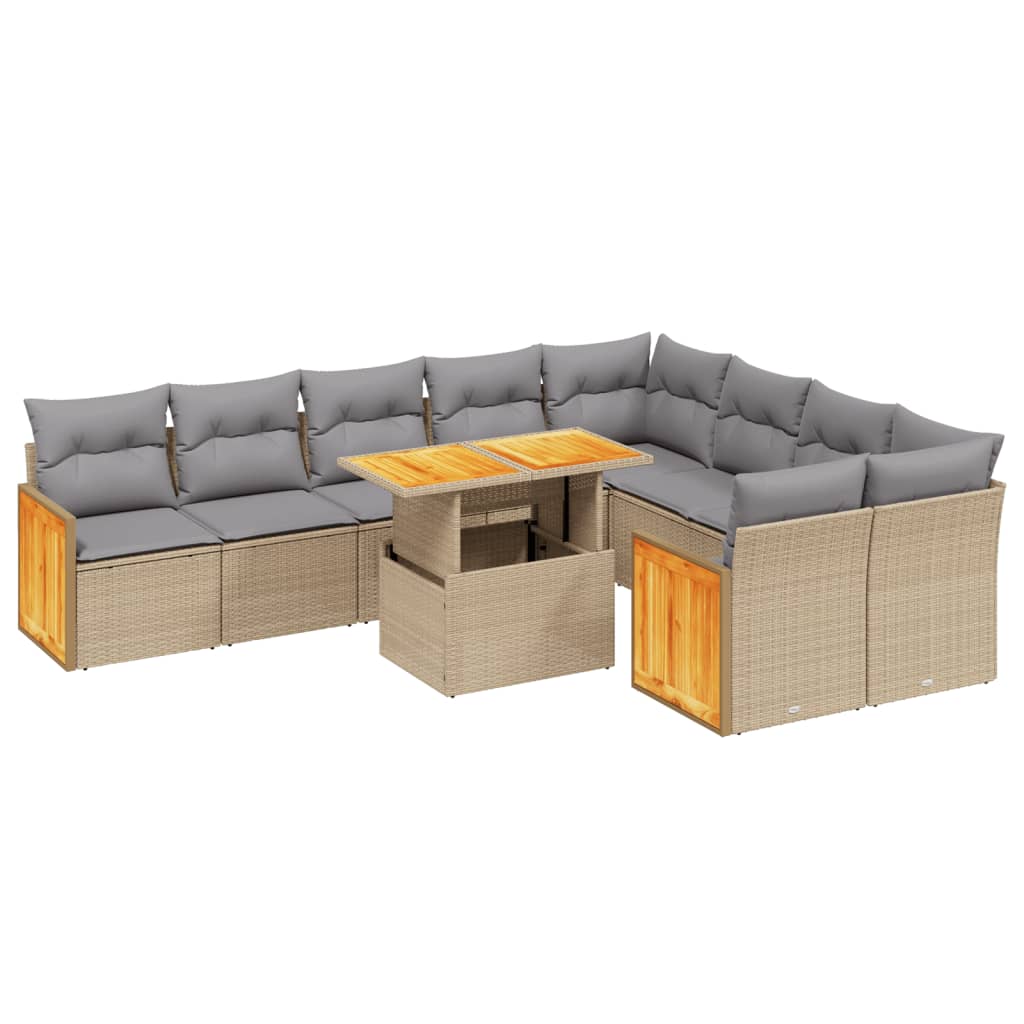 Set Divano Da Giardino 10 Pz Con Cuscini Beige In Polyrattan - Image 2