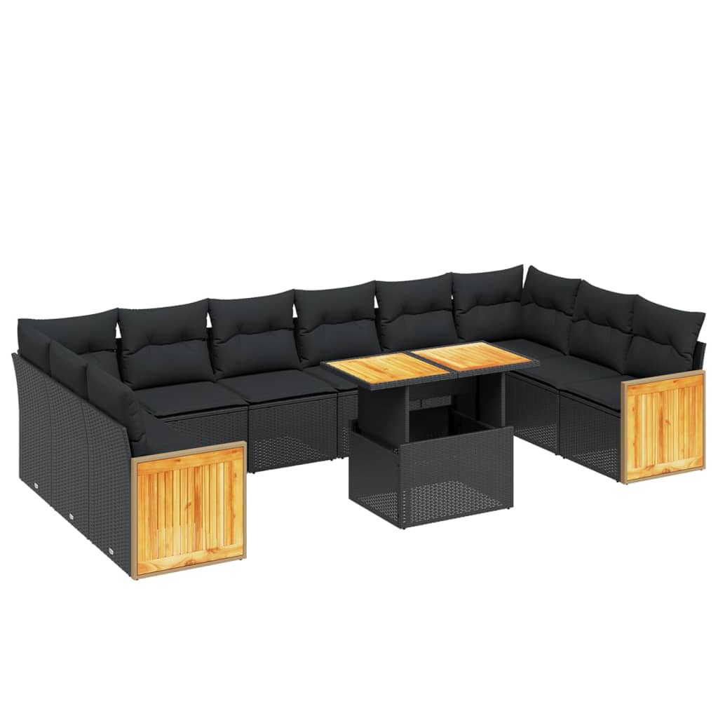 Set Divani Da Giardino 11 Pz Con Cuscini In Polyrattan Nero - Image 2