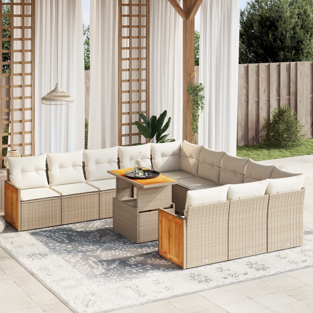 Set Divani Da Giardino 11 Pz Con Cuscini Beige In Polyrattan