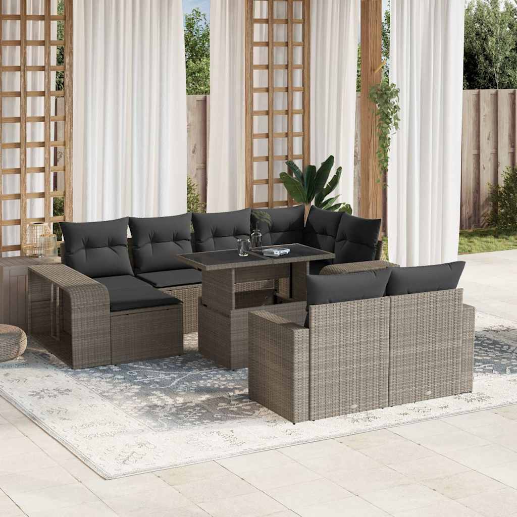 Set Divani Da Giardino 11 Pz Con Cuscini In Polyrattan Grigio