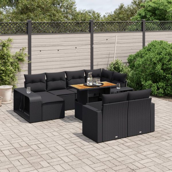 Set Divani Da Giardino 11 Pz Con Cuscini In Polyrattan Nero