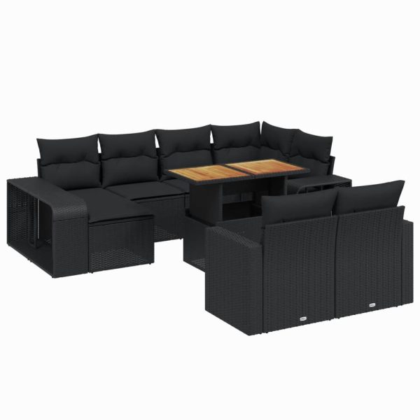 Set Divani Da Giardino 11 Pz Con Cuscini In Polyrattan Nero - Image 2