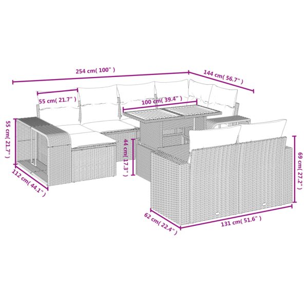 Set Divani Da Giardino 11 Pz Con Cuscini In Polyrattan Nero - Image 3