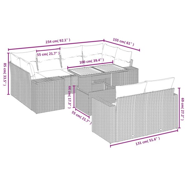 Set Divani Da Giardino 11 Pz Con Cuscini Beige In Polyrattan - Image 3