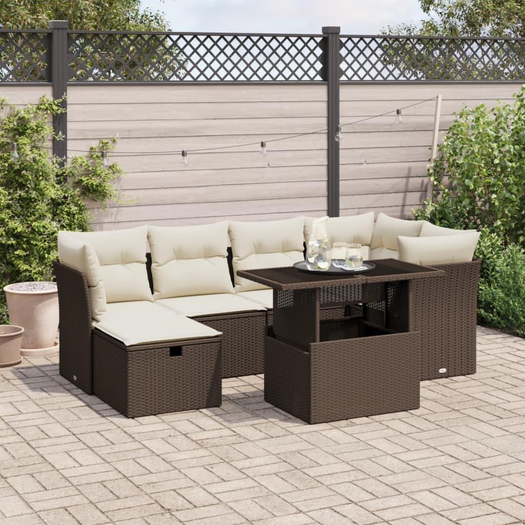 Set Divani Da Giardino 7 Pz Con Cuscini Marrone In Polyrattan