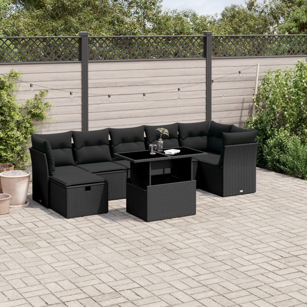 Set Divani Da Giardino Con Cuscini 8 Pz Nero In Polyrattan