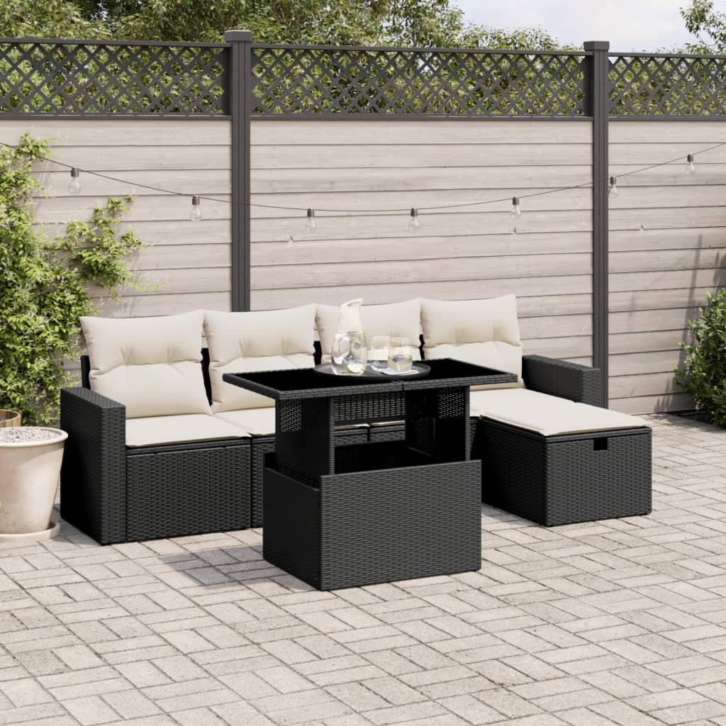 Set Divano Da Giardino 6 Pz Con Cuscini Nero In Polyrattan