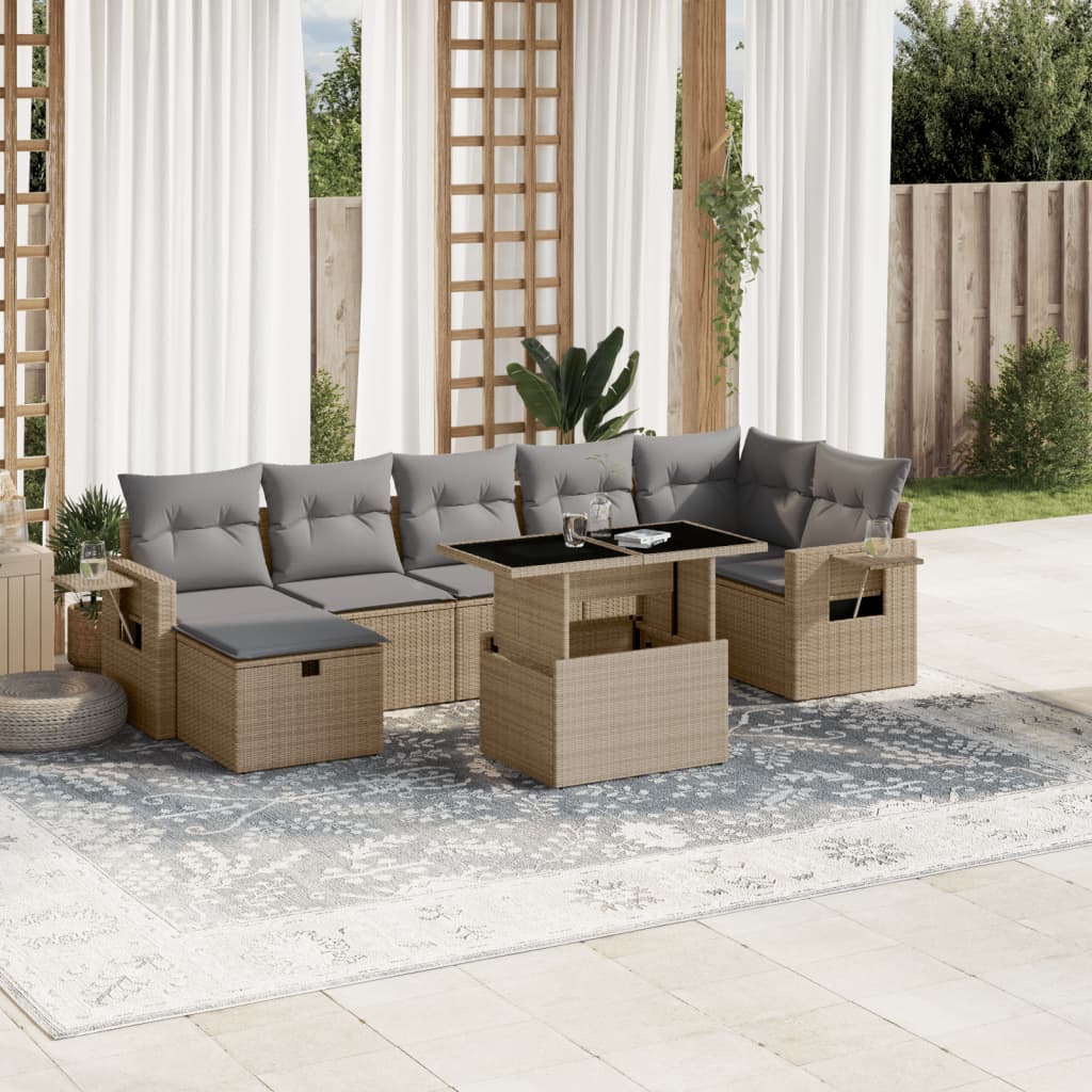 Set Divano Da Giardino 8 Pz Con Cuscini Beige In Polyrattan