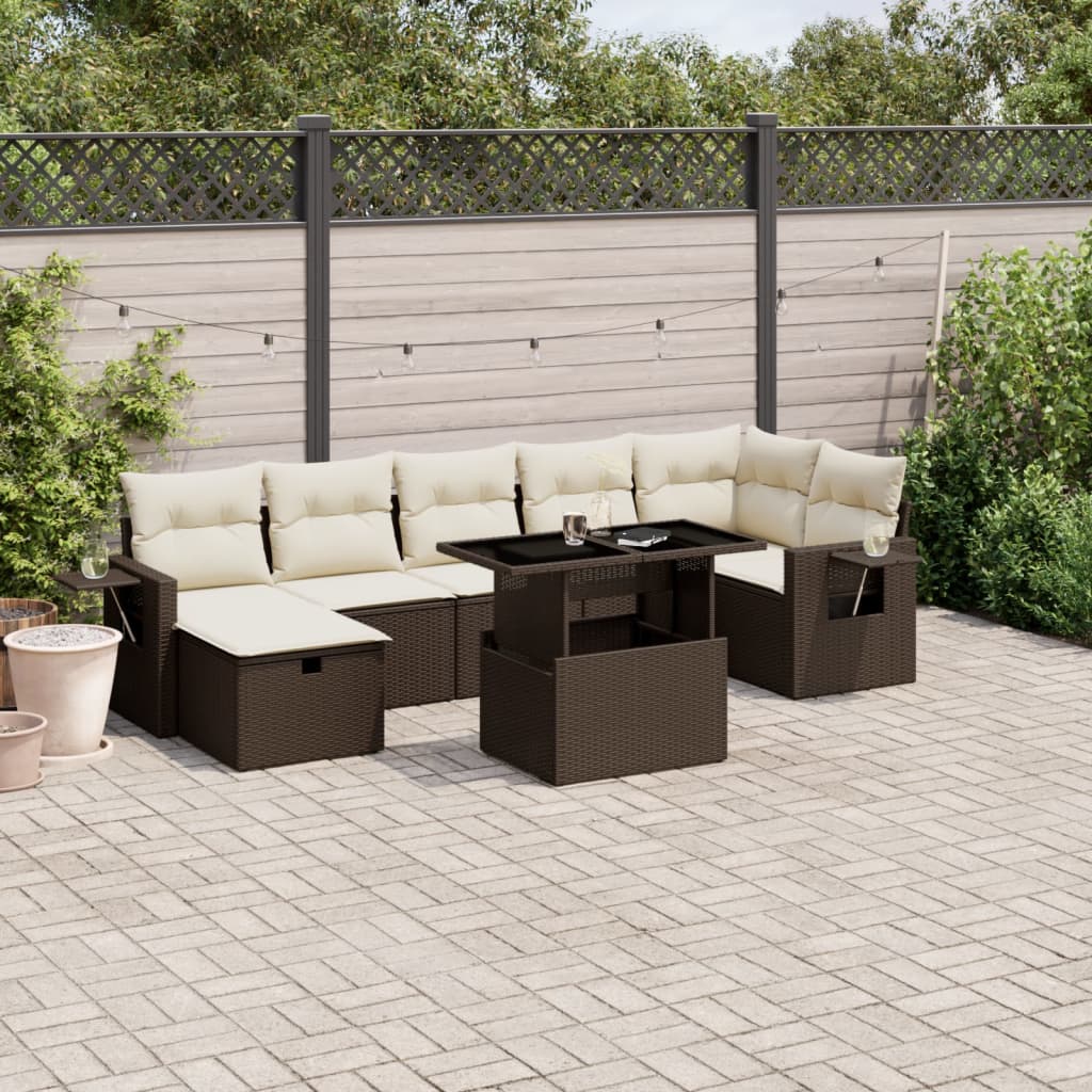 Set Divani Da Giardino 8 Pz Con Cuscini Marrone In Polyrattan