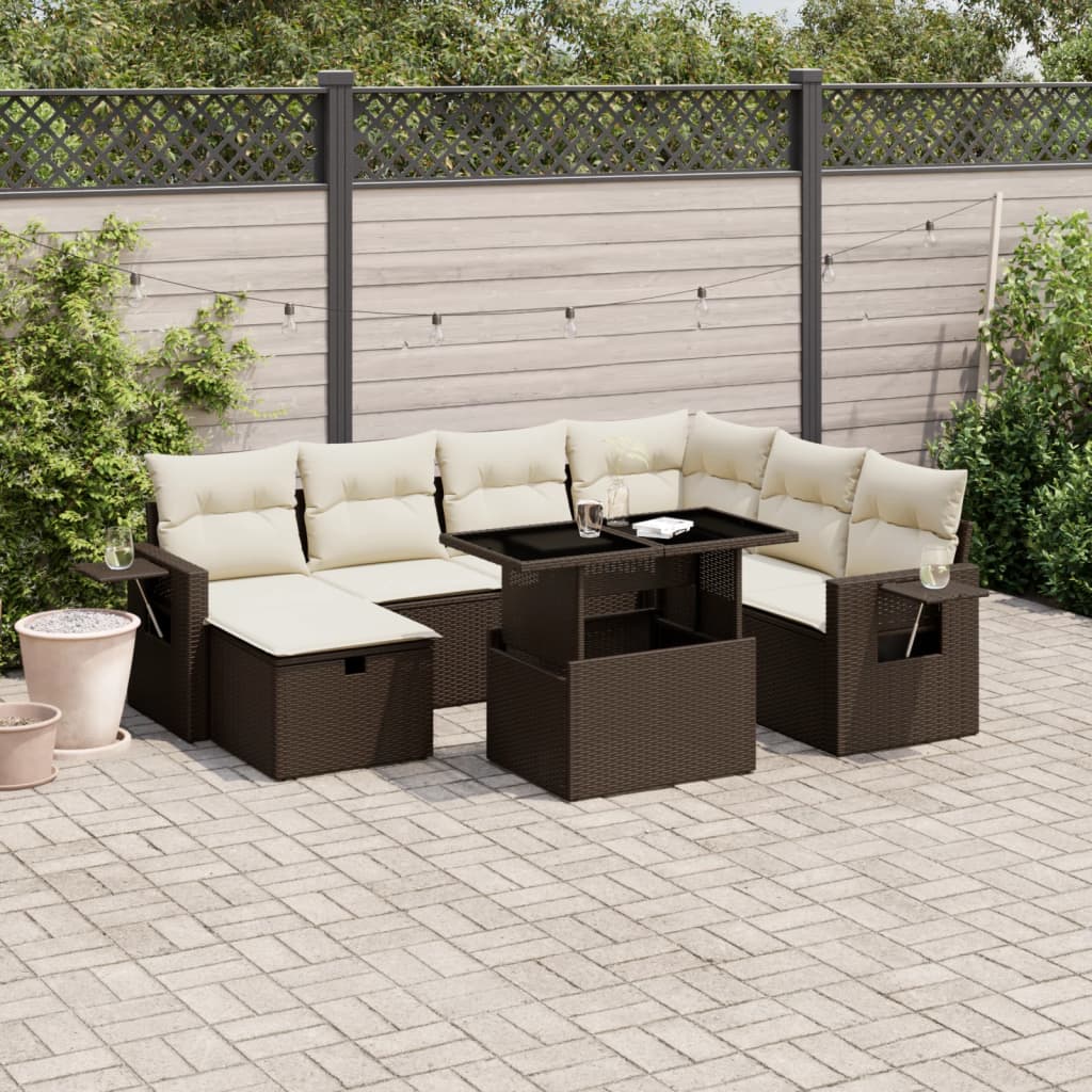 Set Divani Da Giardino 8 Pz Con Cuscini Marrone In Polyrattan