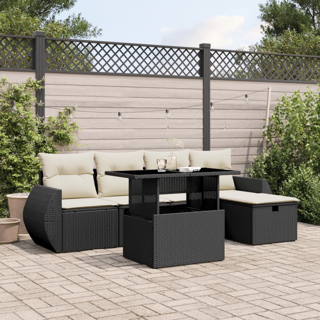 Set Divano Da Giardino 6 Pz Con Cuscini Nero In Polyrattan