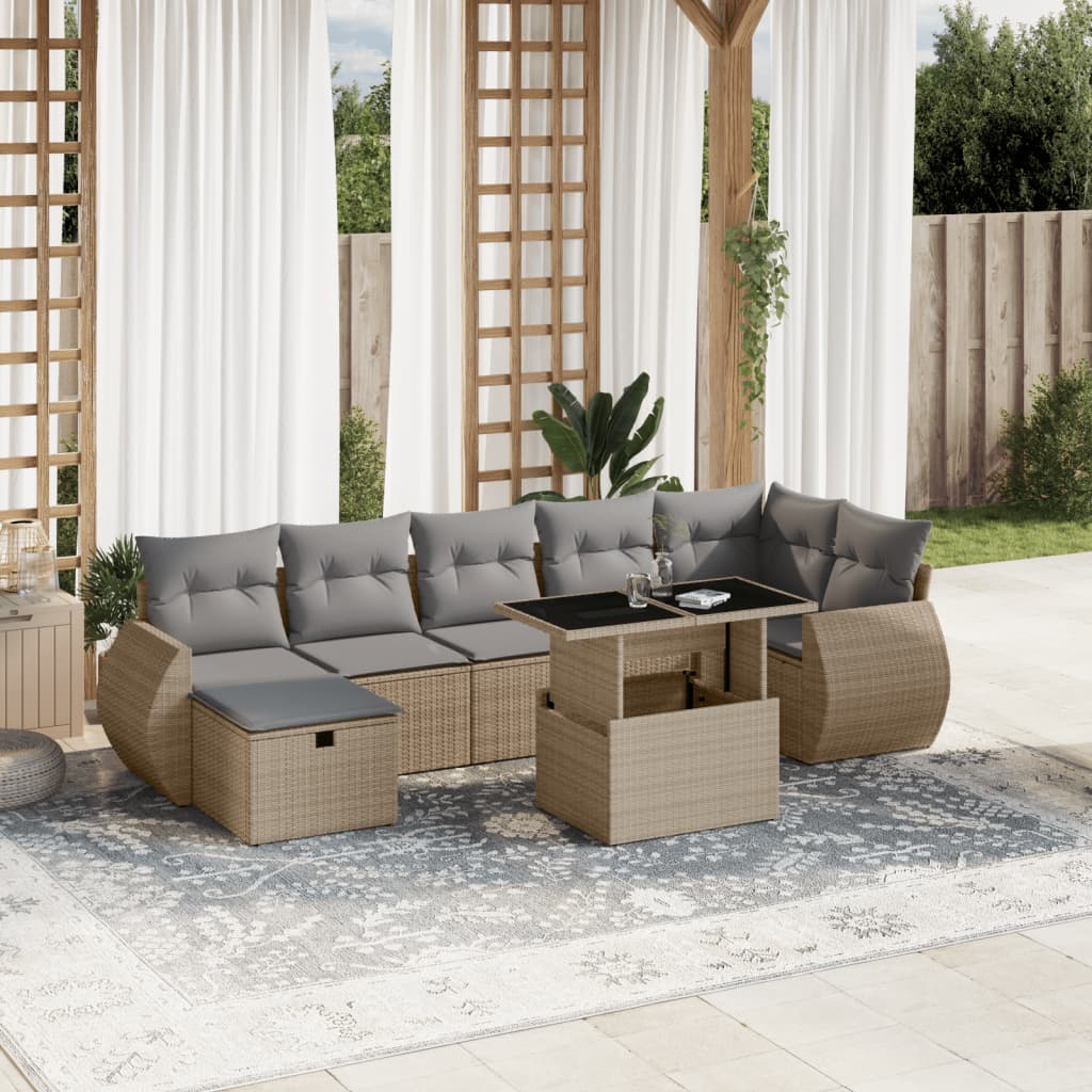 Set Divano Da Giardino 8 Pz Con Cuscini Beige In Polyrattan