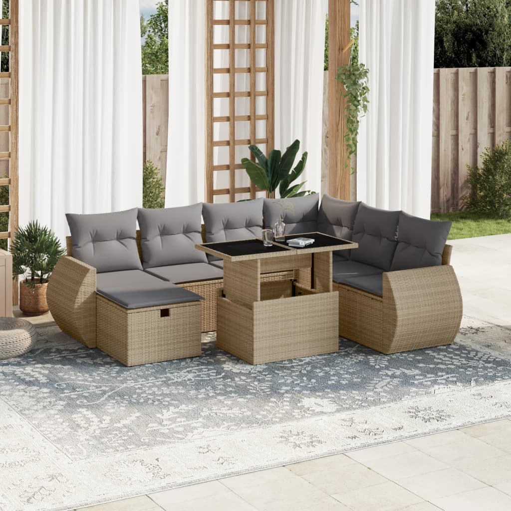 Set Divano Da Giardino 8 Pz Con Cuscini Beige In Polyrattan