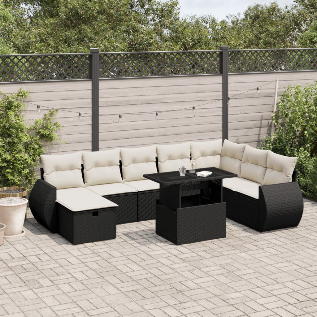 Set Divani Da Giardino 9 Pz Con Cuscini Nero In Polyrattan