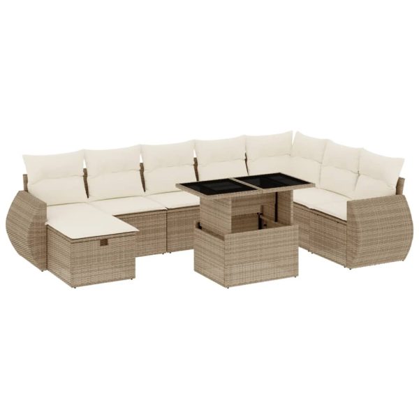 Set Divano Da Giardino 9 Pz Con Cuscini Beige In Polyrattan - Image 2