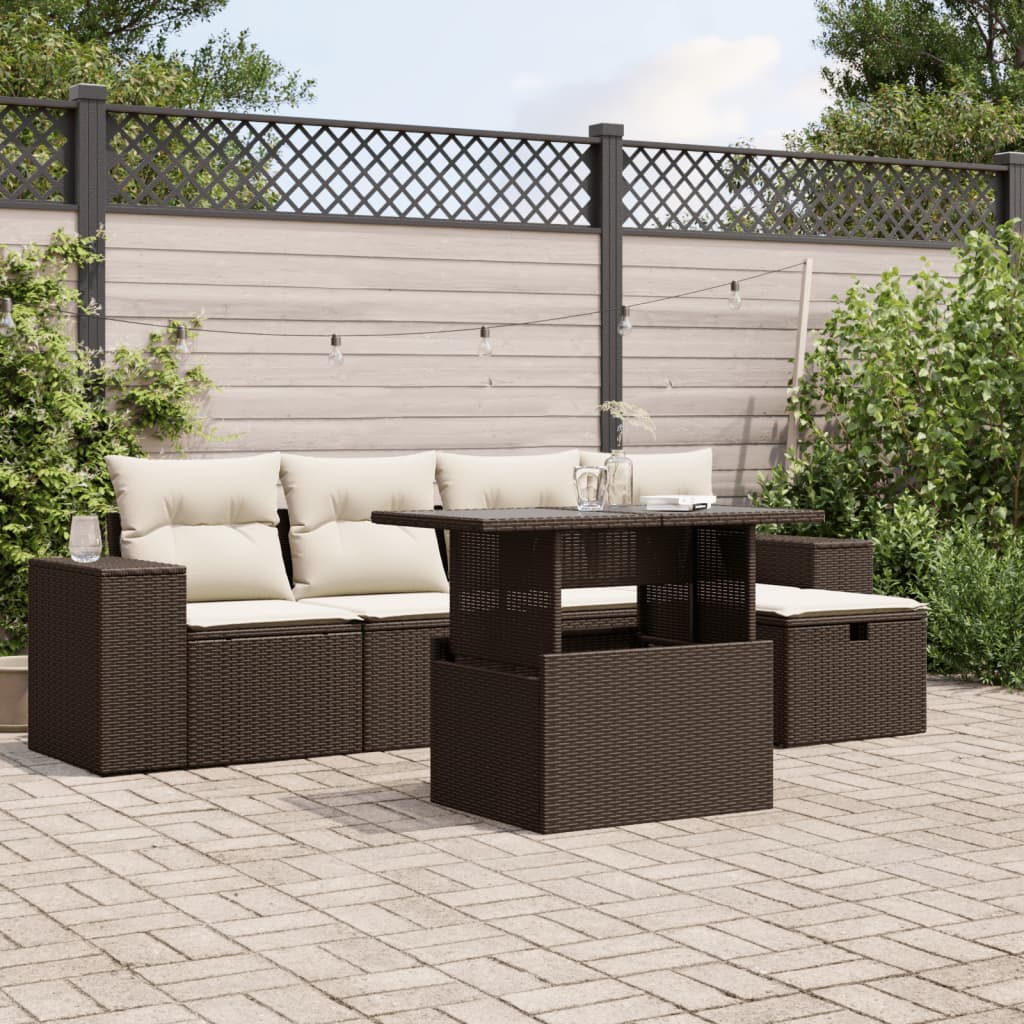 Set Divano Da Giardino 6 Pz Con Cuscini Marrone In Polyrattan