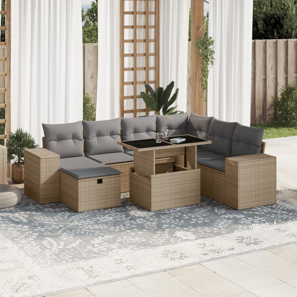Set Divano Da Giardino 8 Pz Con Cuscini Beige In Polyrattan