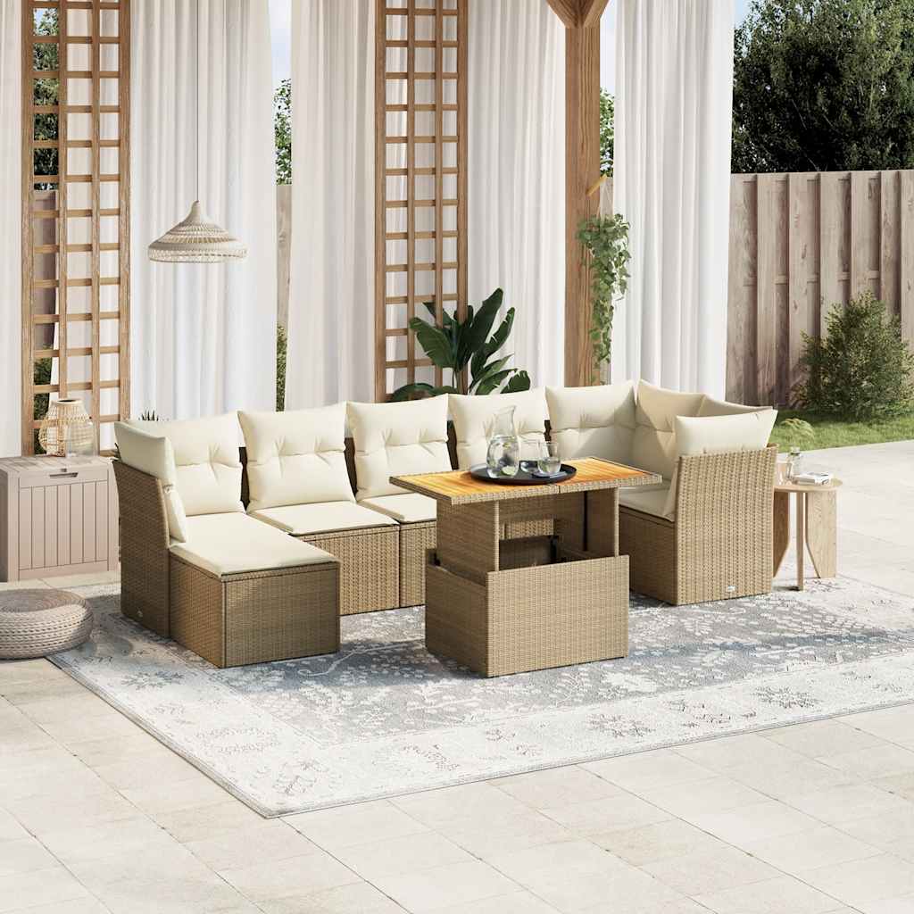 Set Divano Da Giardino 8 Pz Con Cuscini Beige In Polyrattan
