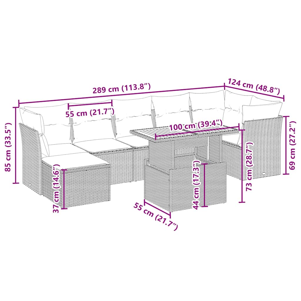 Set Divano Da Giardino 8 Pz Con Cuscini Beige In Polyrattan - Image 4