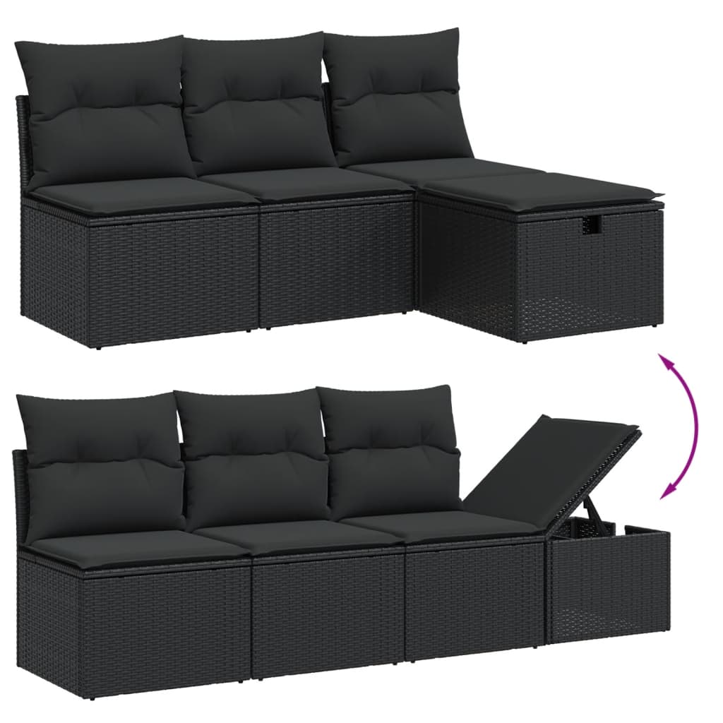 Set Divani Da Giardino 9 Pz Con Cuscini Nero In Polyrattan - Image 3