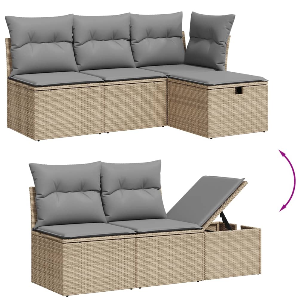 Set Divano Da Giardino 9 Pz Con Cuscini Beige In Polyrattan - Image 3