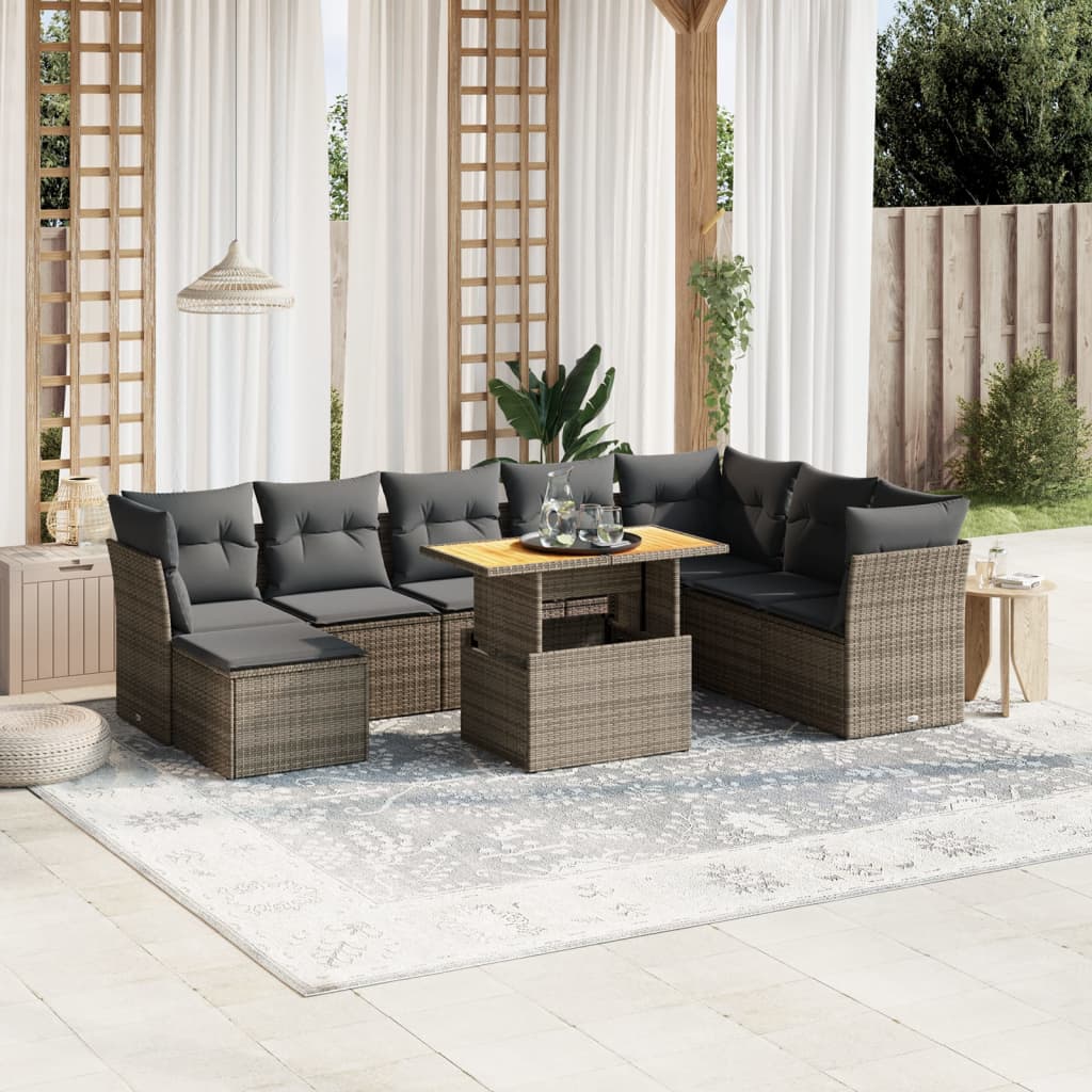 Set Divano Da Giardino 9 Pz Con Cuscini Grigio In Polyrattan