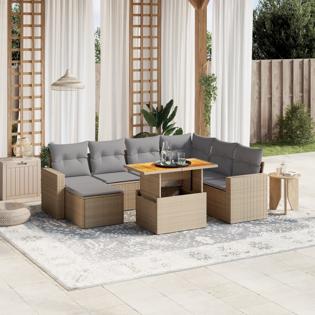 Set Divano Da Giardino 8 Pz Con Cuscini Beige In Polyrattan