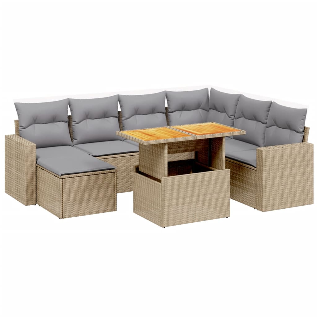 Set Divano Da Giardino 8 Pz Con Cuscini Beige In Polyrattan - Image 2