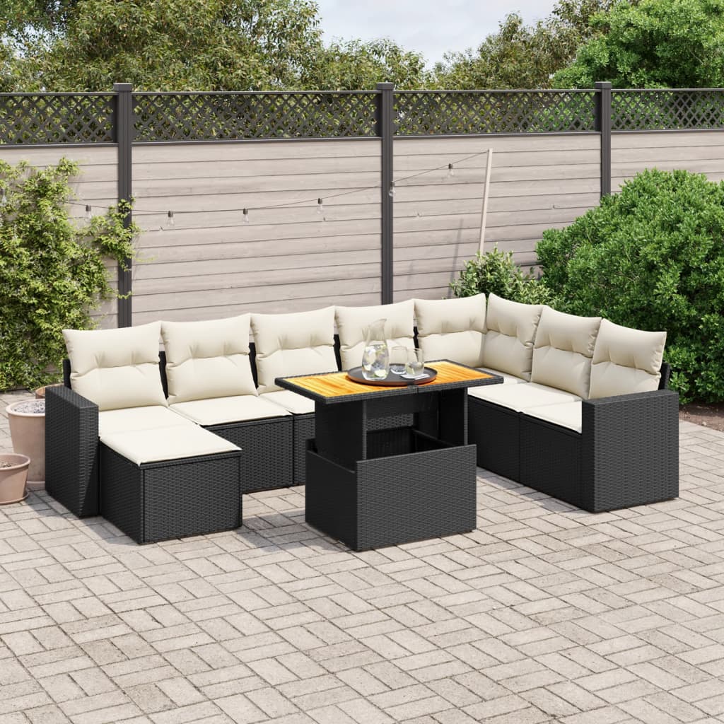 Set Divani Da Giardino 9 Pz Con Cuscini Nero In Polyrattan