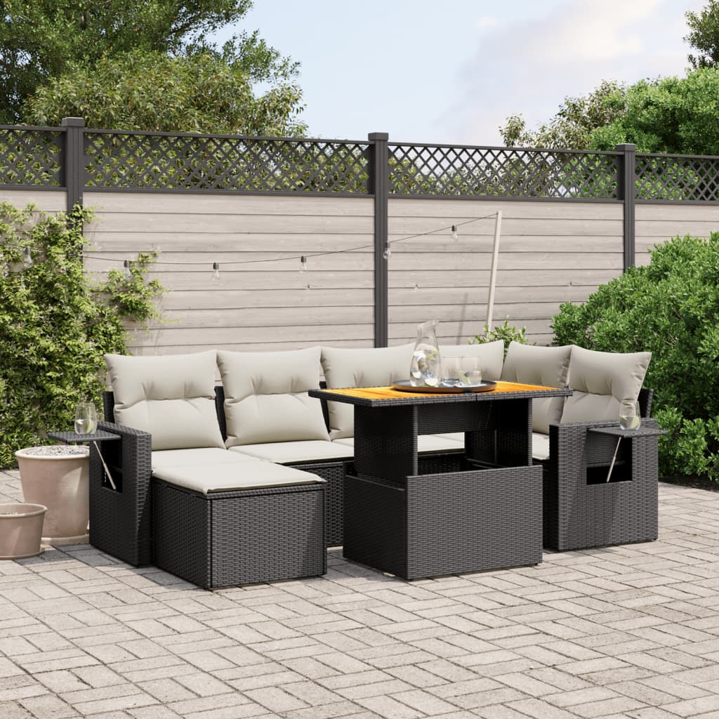 Set Divani Da Giardino Con Cuscini 7pz Nero Polyrattan