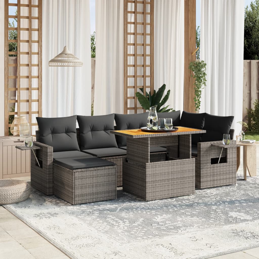 Set Divani Da Giardino 7 Pz Con Cuscini Grigio In Polyrattan