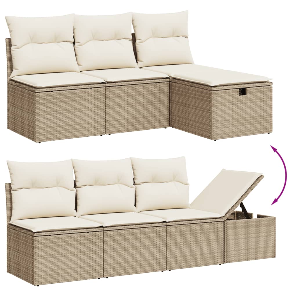 Set Divano Da Giardino 9 Pz Con Cuscini Beige In Polyrattan - Image 3