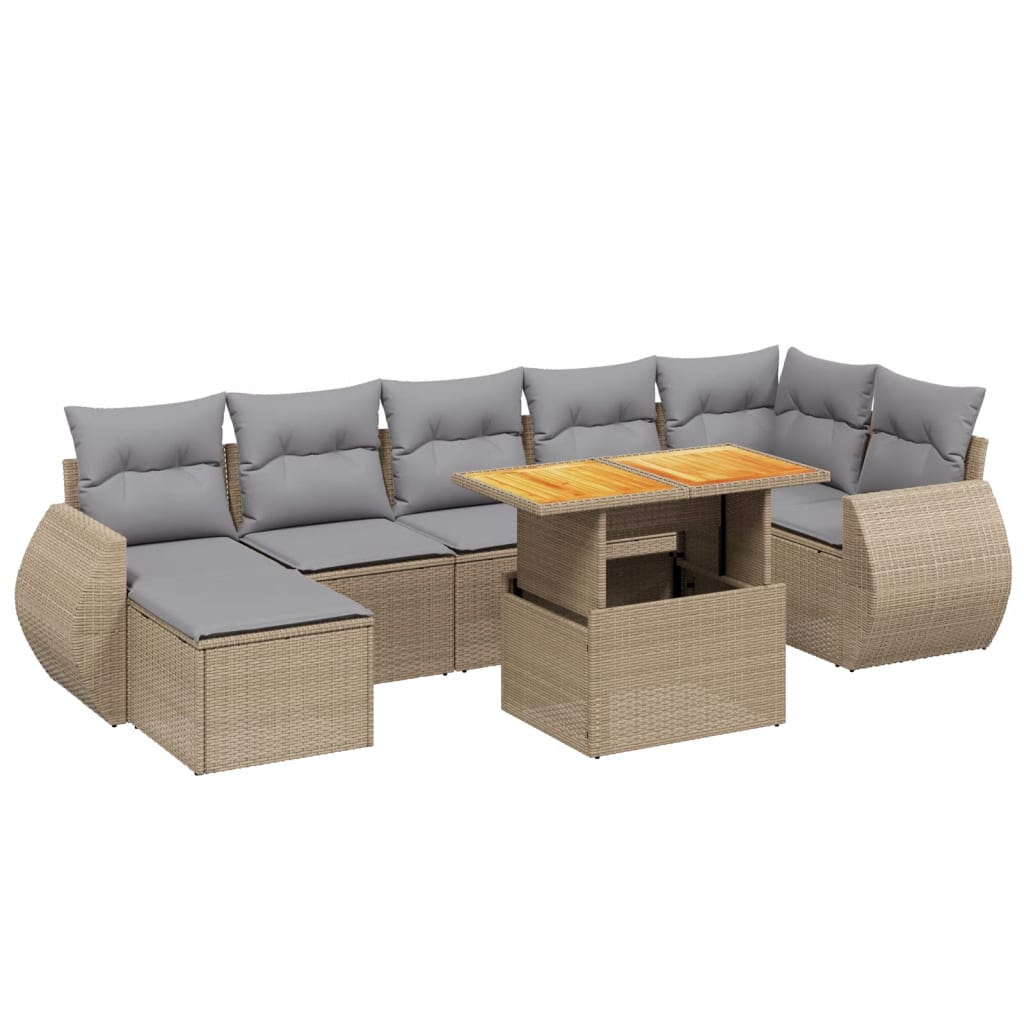 Set Divano Da Giardino 8 Pz Con Cuscini Beige In Polyrattan - Image 2