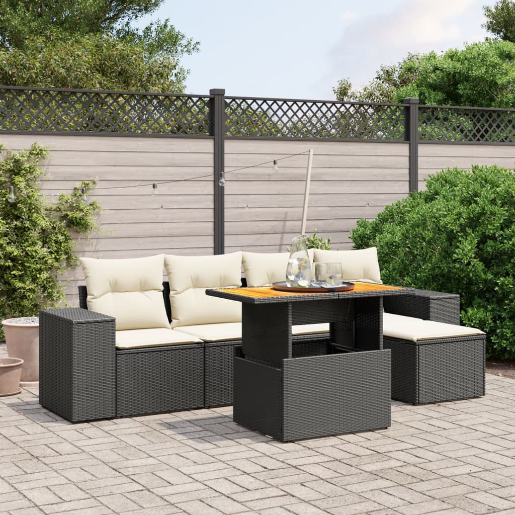 Set Divano Da Giardino 6 Pz Con Cuscini Nero In Polyrattan
