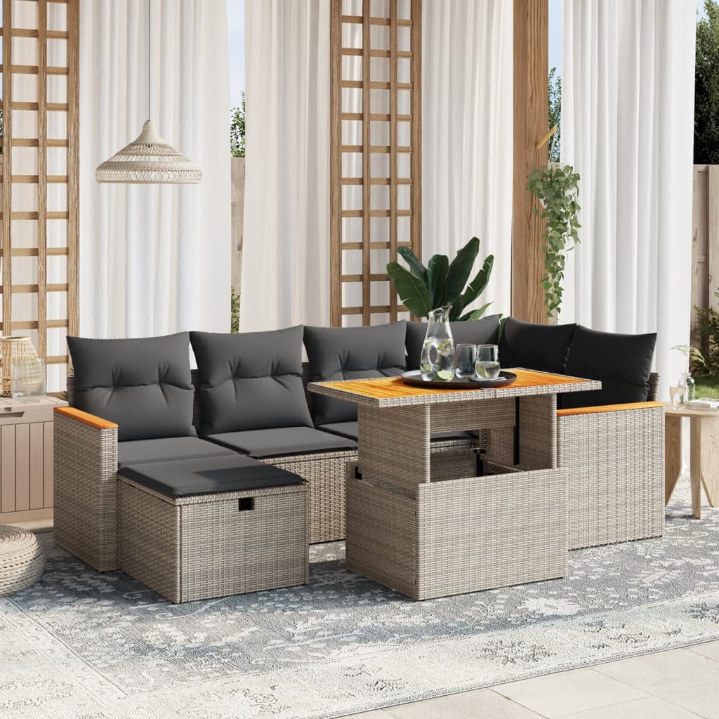 Set Divani Da Giardino 7 Pz Con Cuscini Grigio In Polyrattan