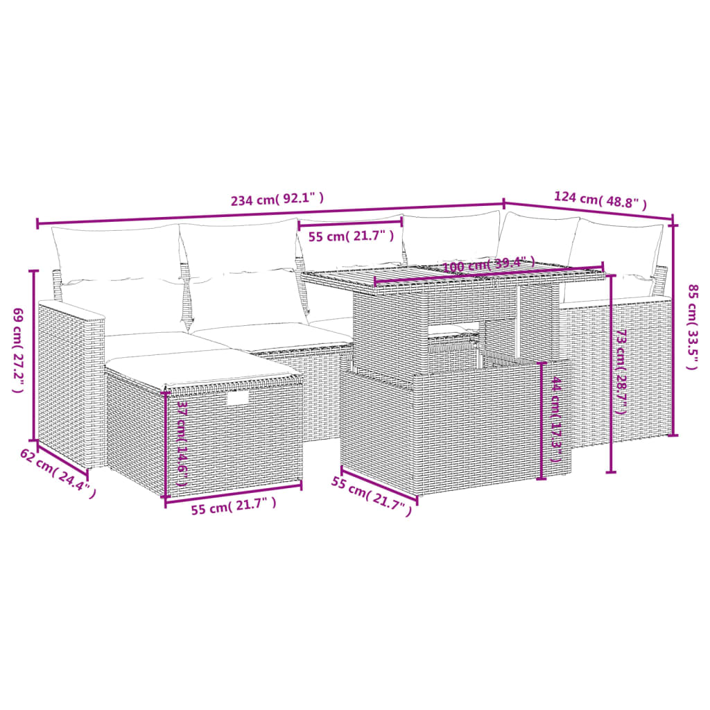 Set Divani Da Giardino 7 Pz Con Cuscini Grigio In Polyrattan - Image 4