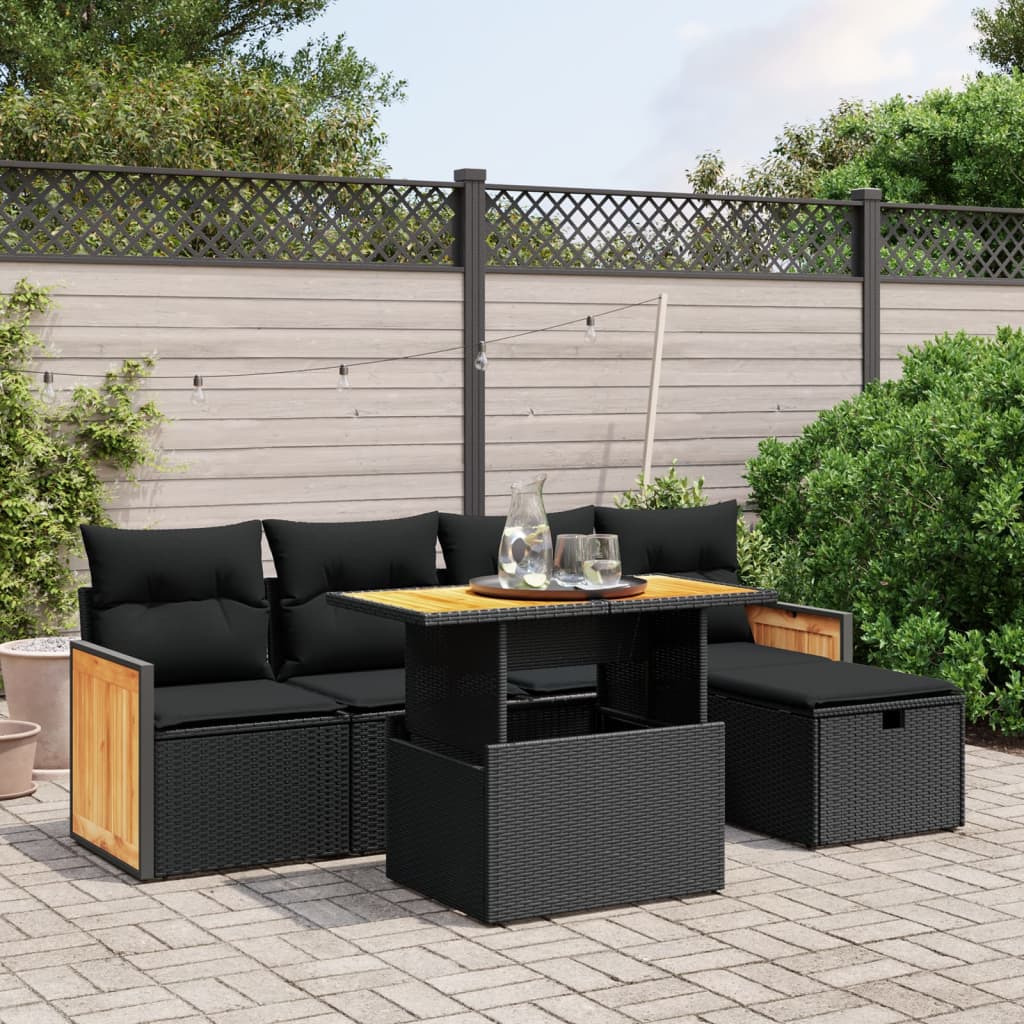 Set Divano Da Giardino 6 Pz Con Cuscini Nero In Polyrattan