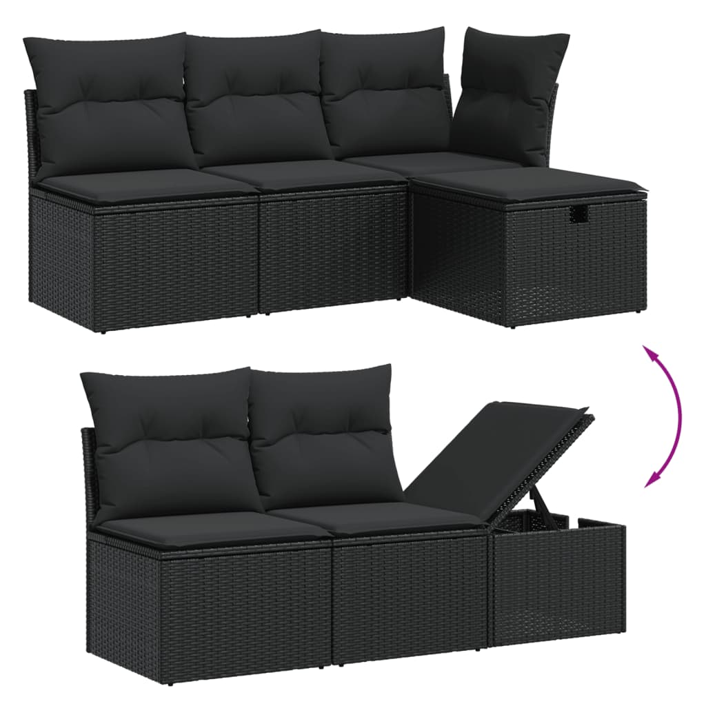 Set Divano Da Giardino 6 Pz Con Cuscini Nero In Polyrattan - Image 3