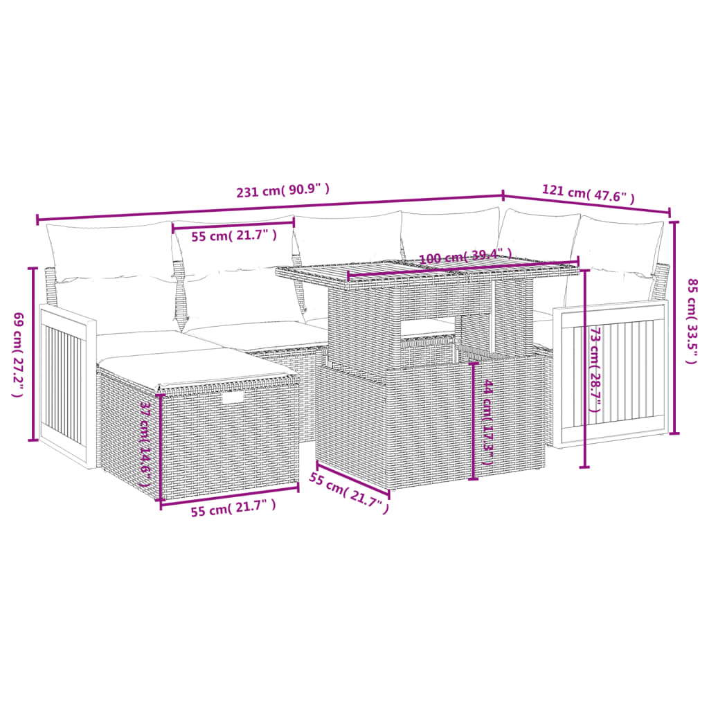 Set Divani Da Giardino Con Cuscini 7pz Nero Polyrattan - Image 4