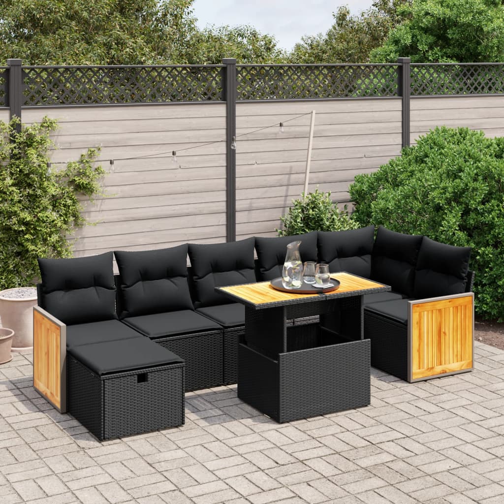 Set Divani Da Giardino Con Cuscini 8 Pz Nero In Polyrattan