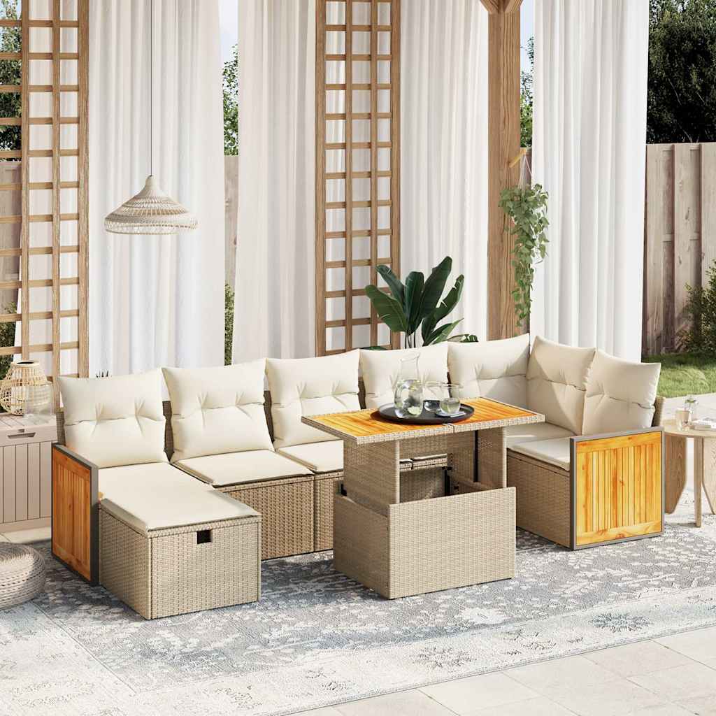 Set Divano Da Giardino 8 Pz Con Cuscini Beige In Polyrattan